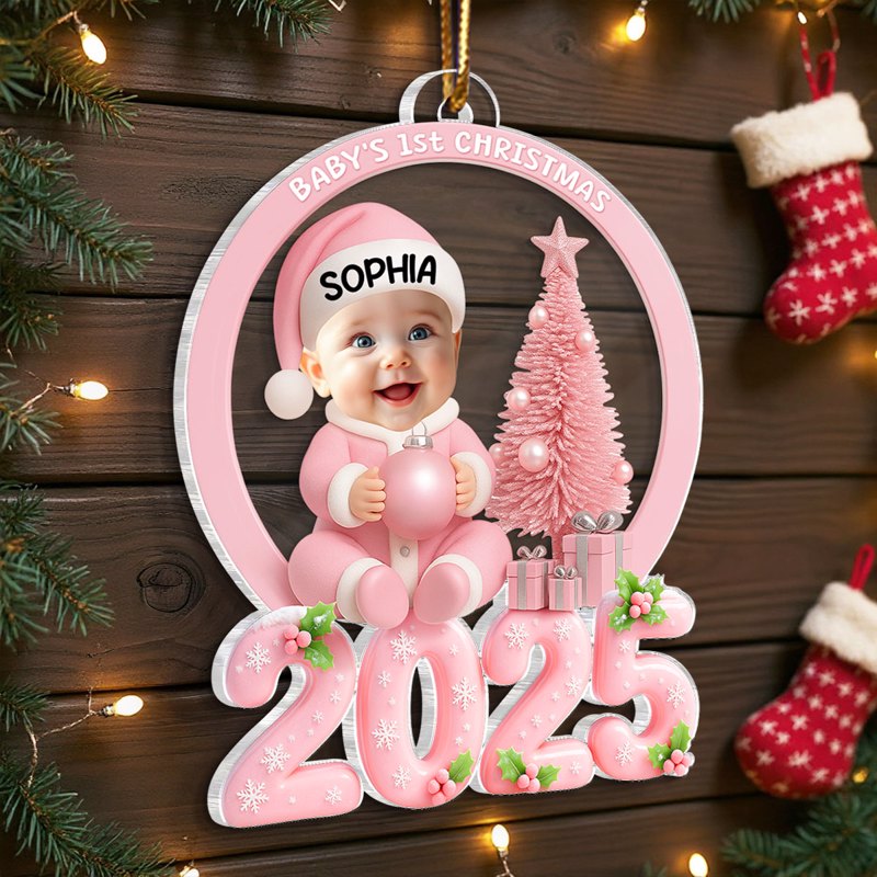 Baby Photo Beside Christmas Tree 2025 - Personalized Acrylic Ornament - Unique Christmas Gift For New Parents, Newborn Keepsake
