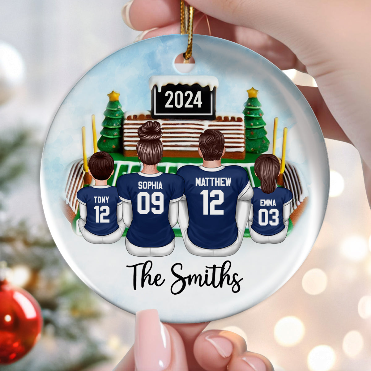 Football Family Watching Game Ballpark Sport Lover Personalized Ceramic Ornament