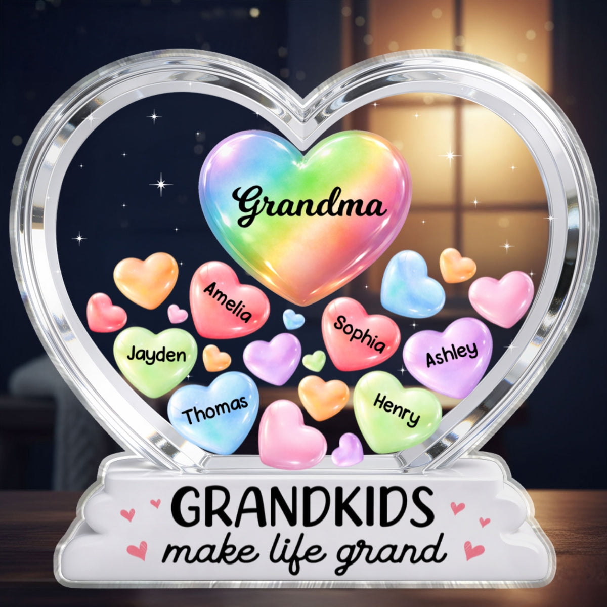 Grandma's Sweethearts In Heart 2D Flat - Personalized Acrylic Block Plaque - Heartfelt Mother's Day Gift For Grandma