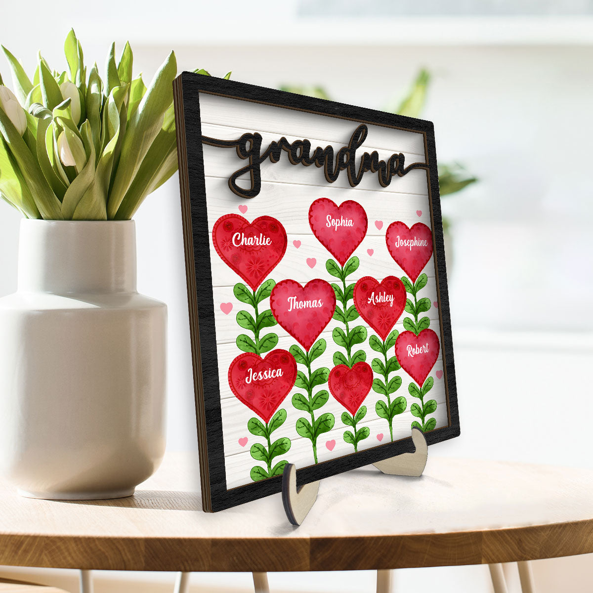 Grandma Mom Heart Tree Personalized 2-layer Wooden Plaque