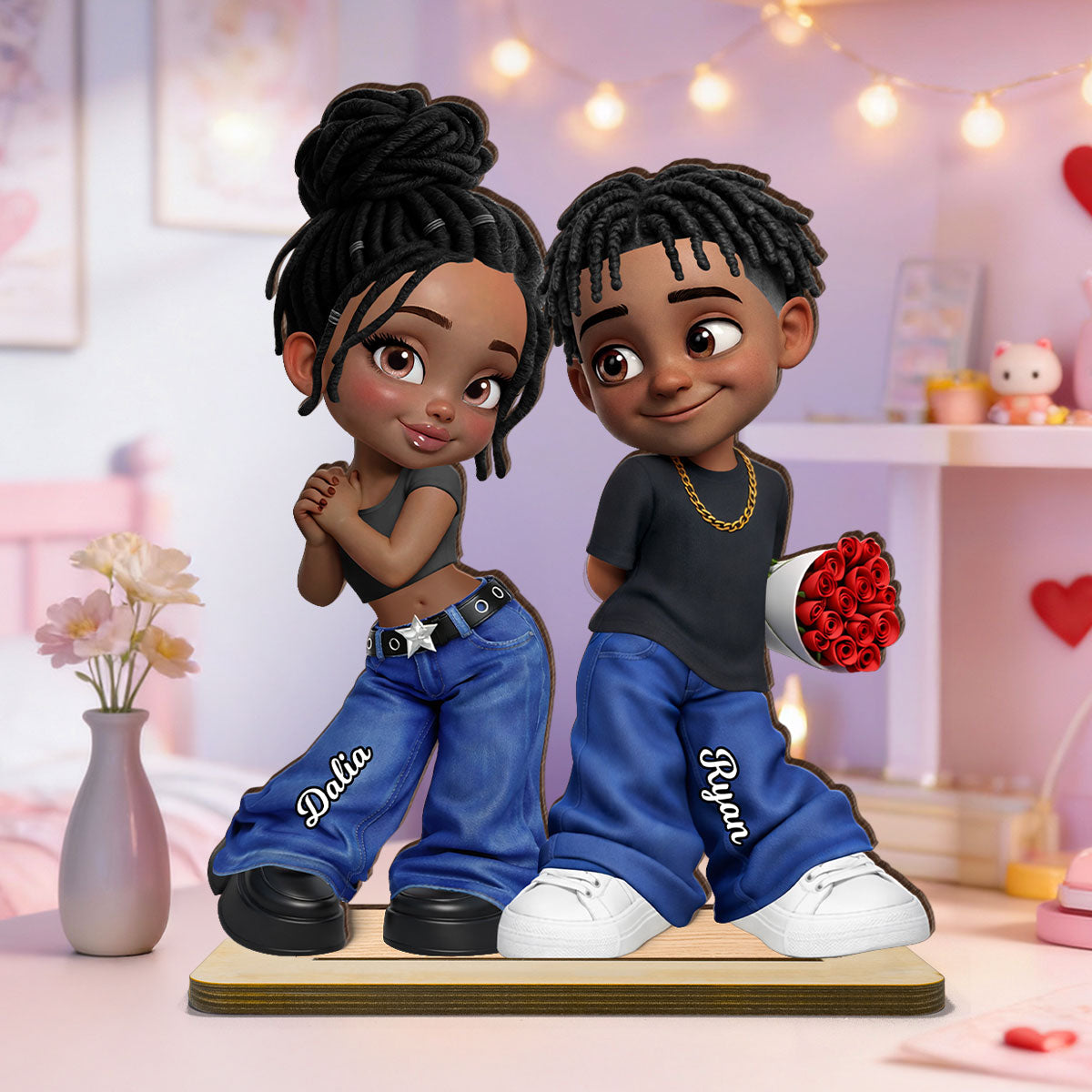 Trendy Y2K Couple - Personalized 2-Layered Wooden Plaque - Heartfelt Valentine's Day Gift For Him, Gift For Her