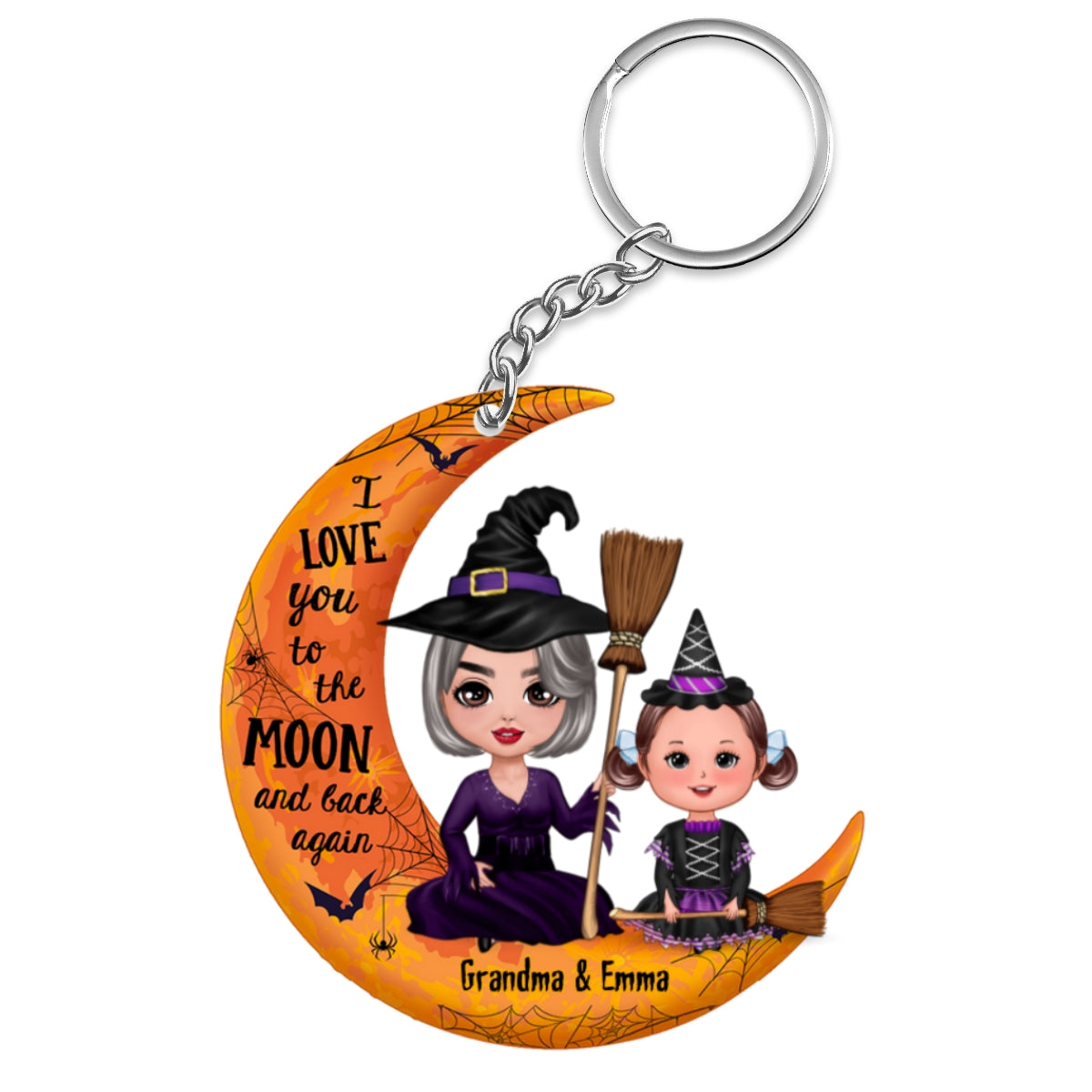 Halloween Doll Grandma Grandkid On Moon Personalized Acrylic Keychain