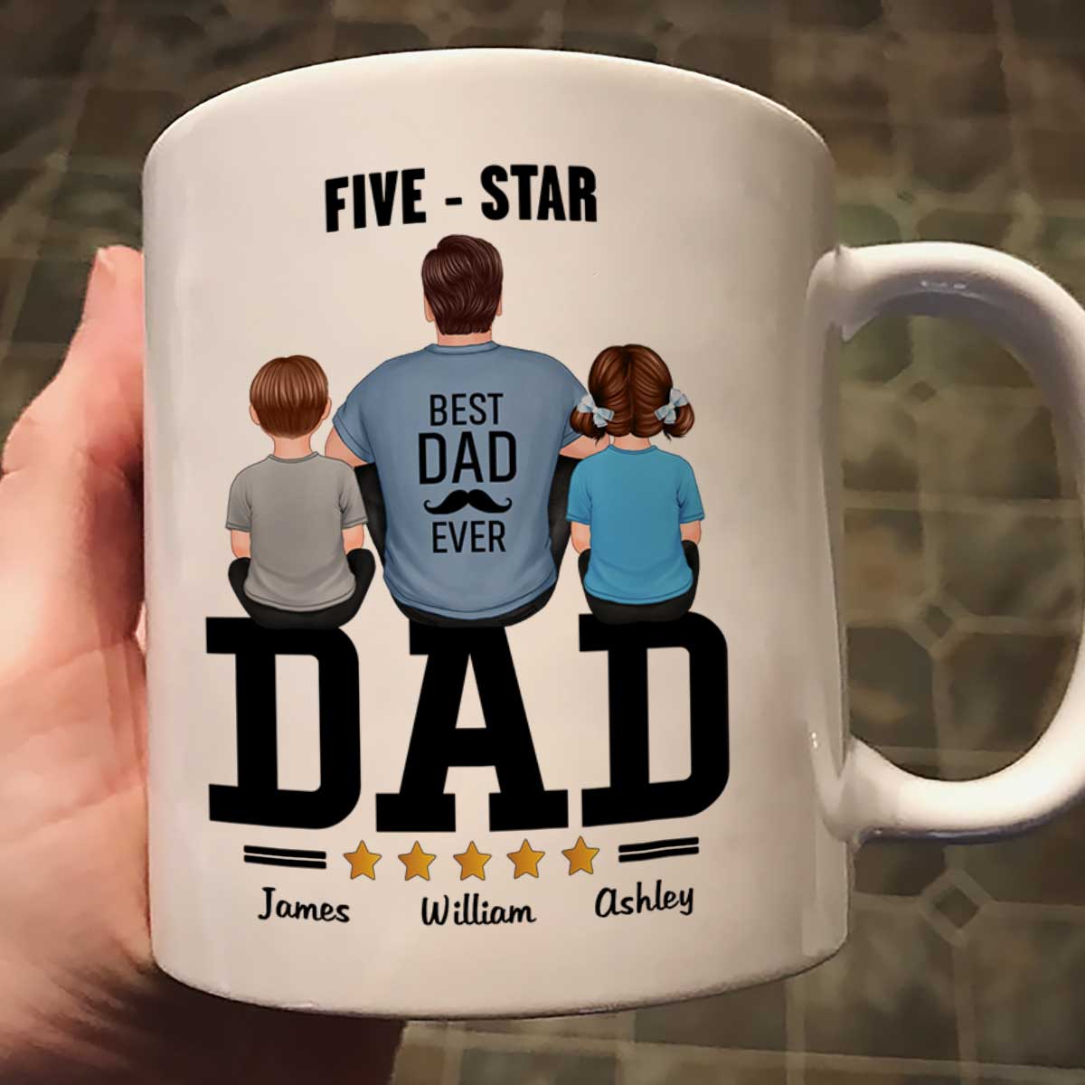 Five - Star Dad Back View Dad And Kids Personalized Mug