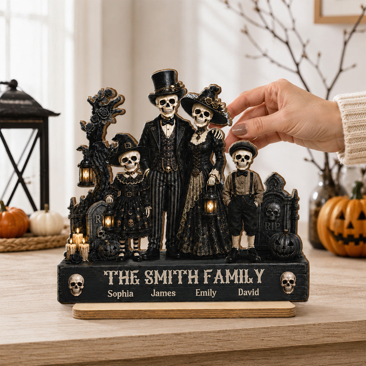 Gothic Skeleton Family 2D Flat - Personalized Wooden Plaque - Halloween Decoration