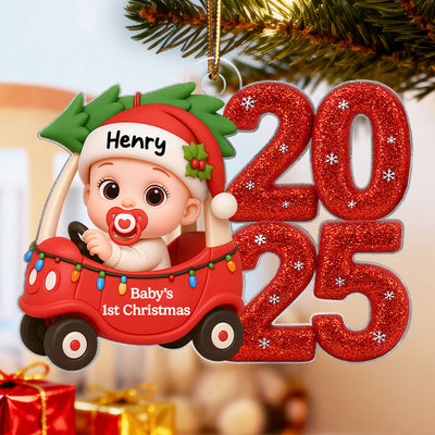 Baby Driving Car First Christmas - Personalized Acrylic Ornament - Christmas Gift For New Born, Baby