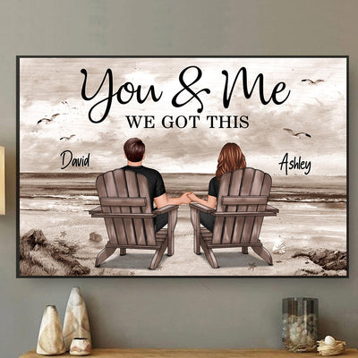 [FREE DELIVERY - Limited Time Offer] Couple Beach Landscape Retro Vintage Personalized Poster, Anniversary Gift For Couple, For Him, For Her