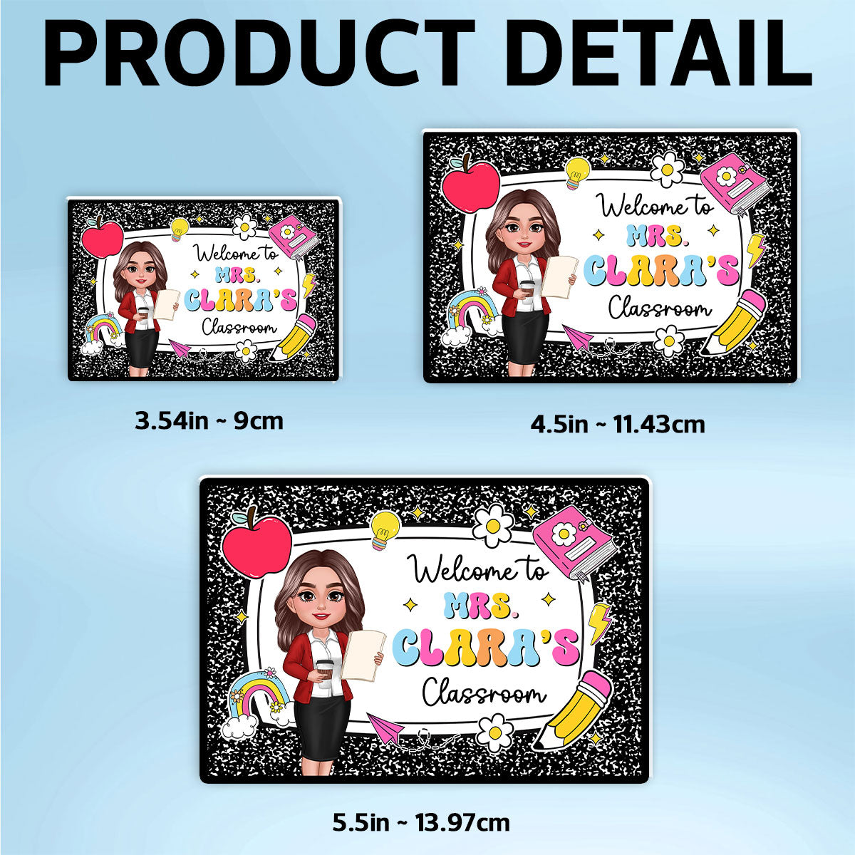 Teacher Composition Book Pattern Personalized Acrylic Whiteboard Magnet, Classroom Decor