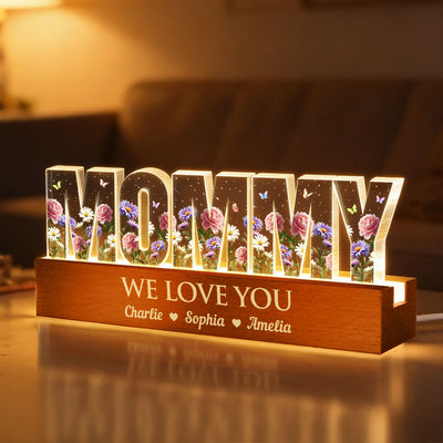 Custom Birth Month Flower Printed - Personalized Acrylic Block LED Night Light - Sentimental Mother's Day Gift for Mom, Grandma