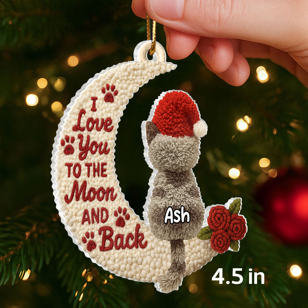 Love My Cats to the Moon and Back Latch Hook Yarn Faux - Personalized Acrylic Ornament - Christmas Gift for Cat Lovers