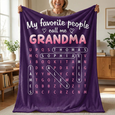 Favorite People Call Me Grandma Word Search Puzzle - Personalized Fleece Blanket - Mother's Day Gift For Grandma