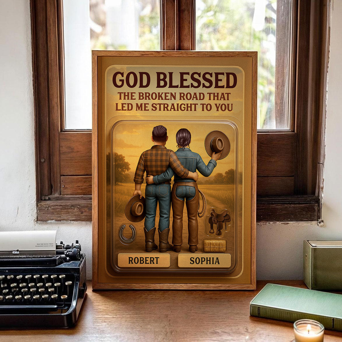 God Blessed The Broken Road 3D Effect Custom Figure Country Vibe Couple Personalized Poster