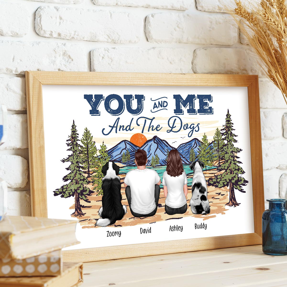 Couple Sitting You & Me And The Dogs Personalized Poster
