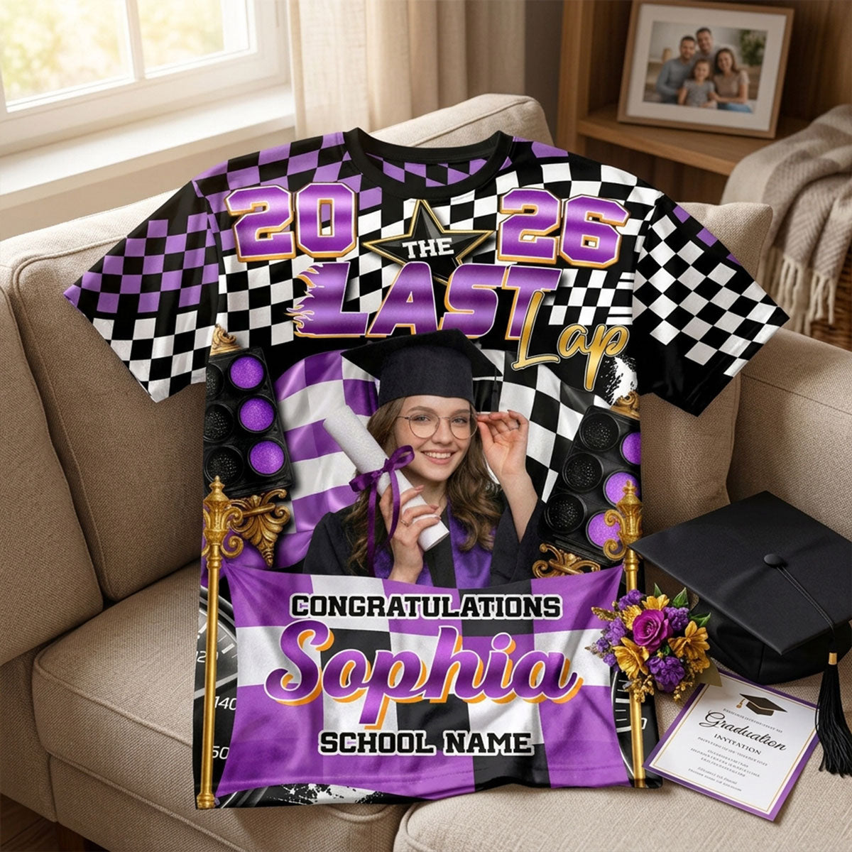 The Last Lap Racing Pattern Class Of A Graduate Custom Photo - Personalized Shirt - Family Matching Graduation Shirt, Graduation Party Gift, Senior Class of 2026