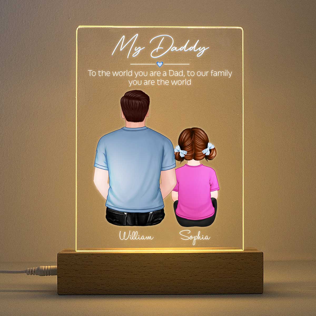 Daddy You Are The World Personalized Plaque LED Night Light - Acrylic LED Lamp - Gift For Dad