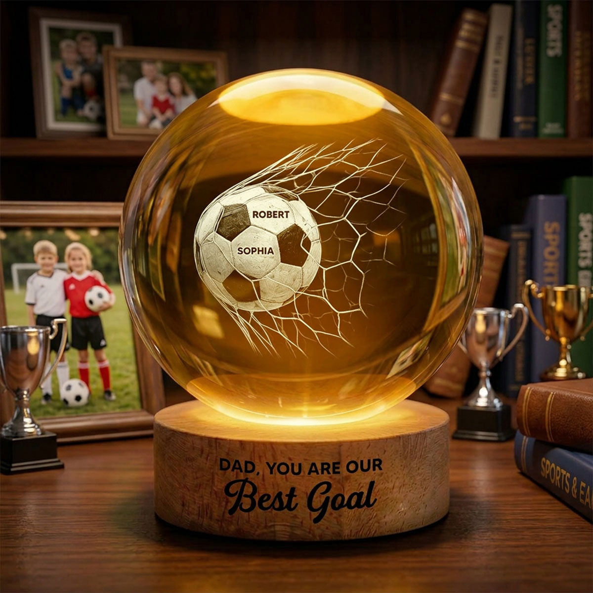 We Scored The Best Dad - Personalized Crystal Ball LED Night Light - Father's Day Gift For Soccer Dad