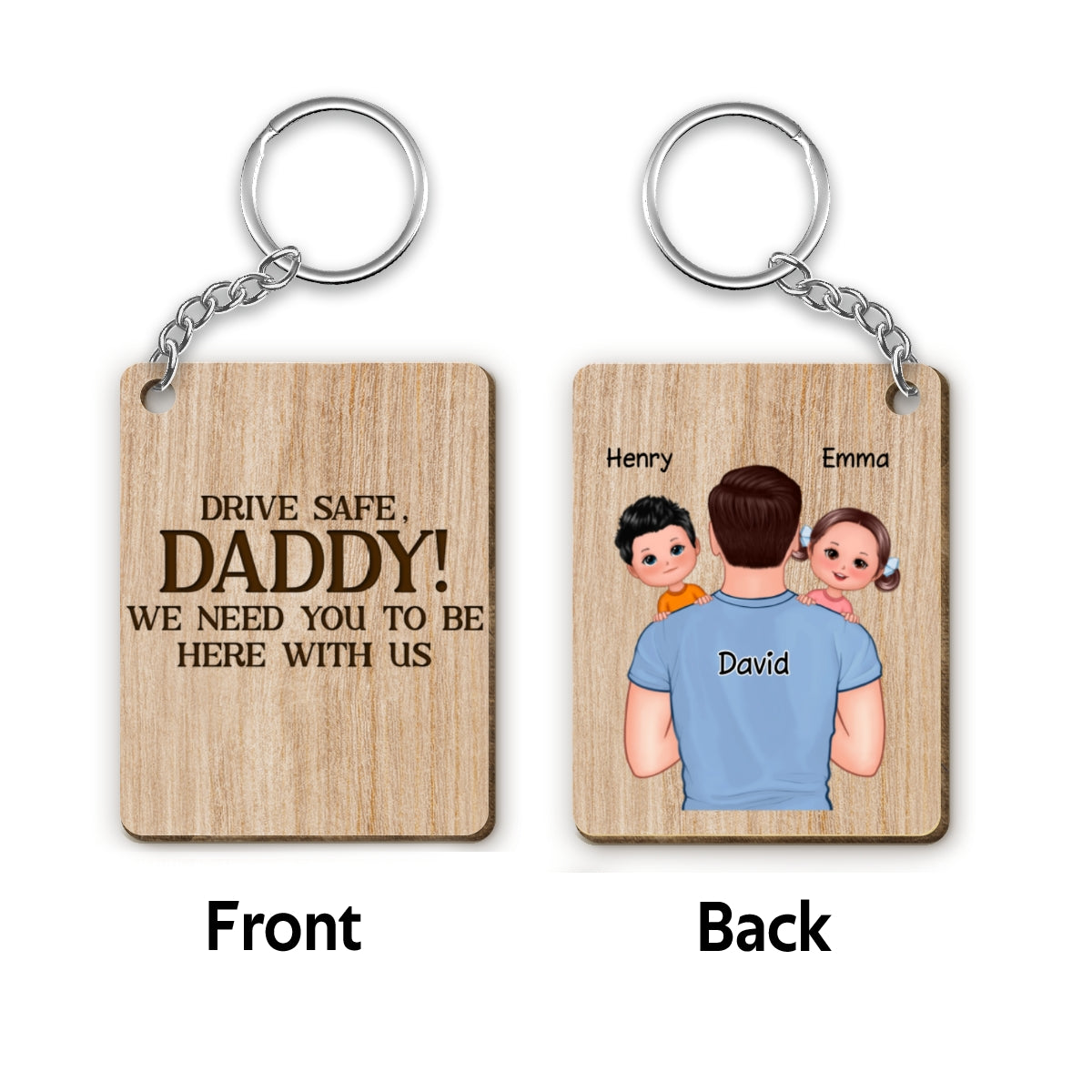 Best Dad Ever Kids On Dad Shoulders Personalized Wooden Keychain