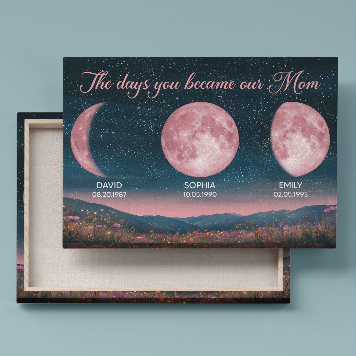 Pink Moon Phase Custom Birth Moon Beautiful Hill At Night Personalized Canvas, Gift