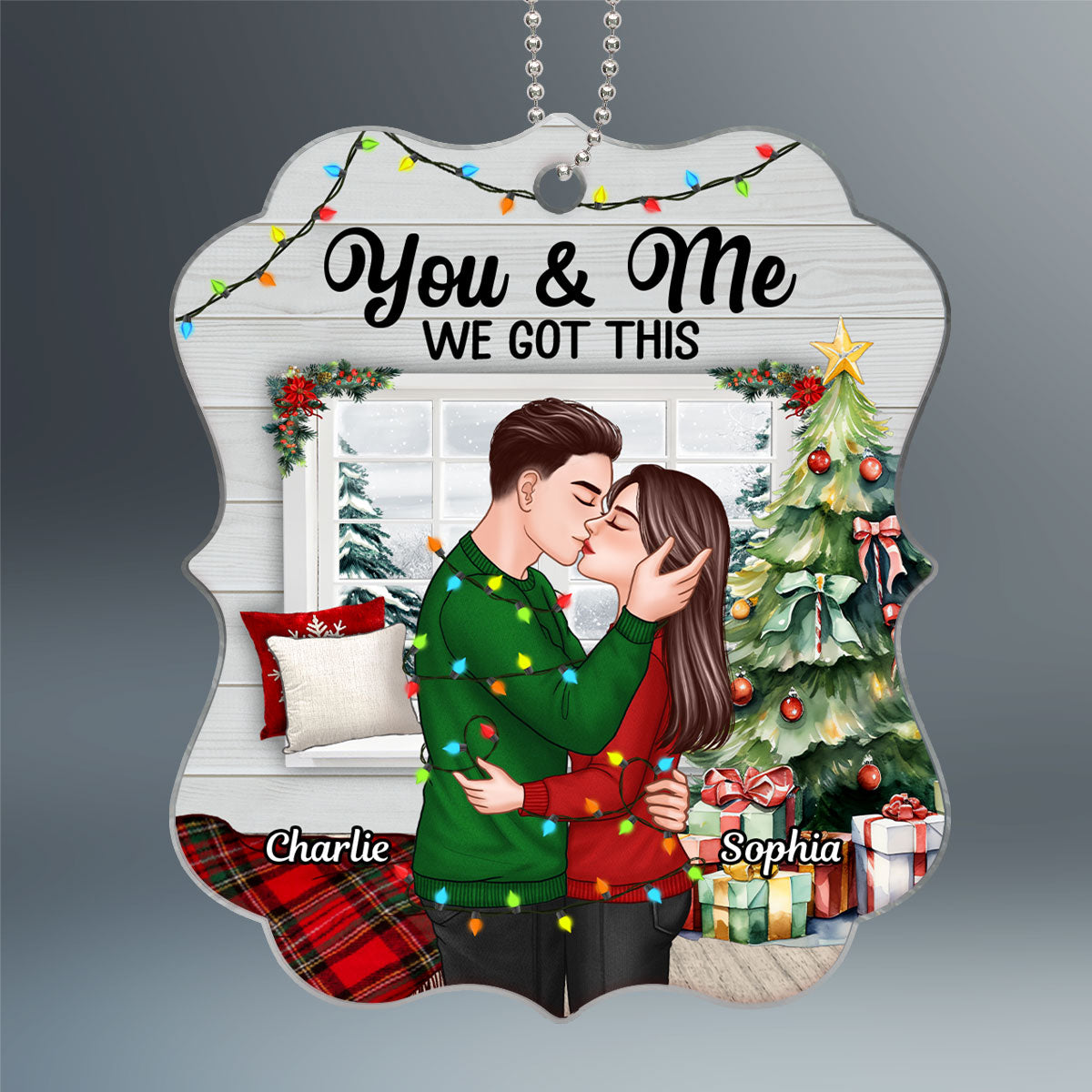 Couple Kissing In Tangle Fairy Light In House Personalized Acrylic Ornament
