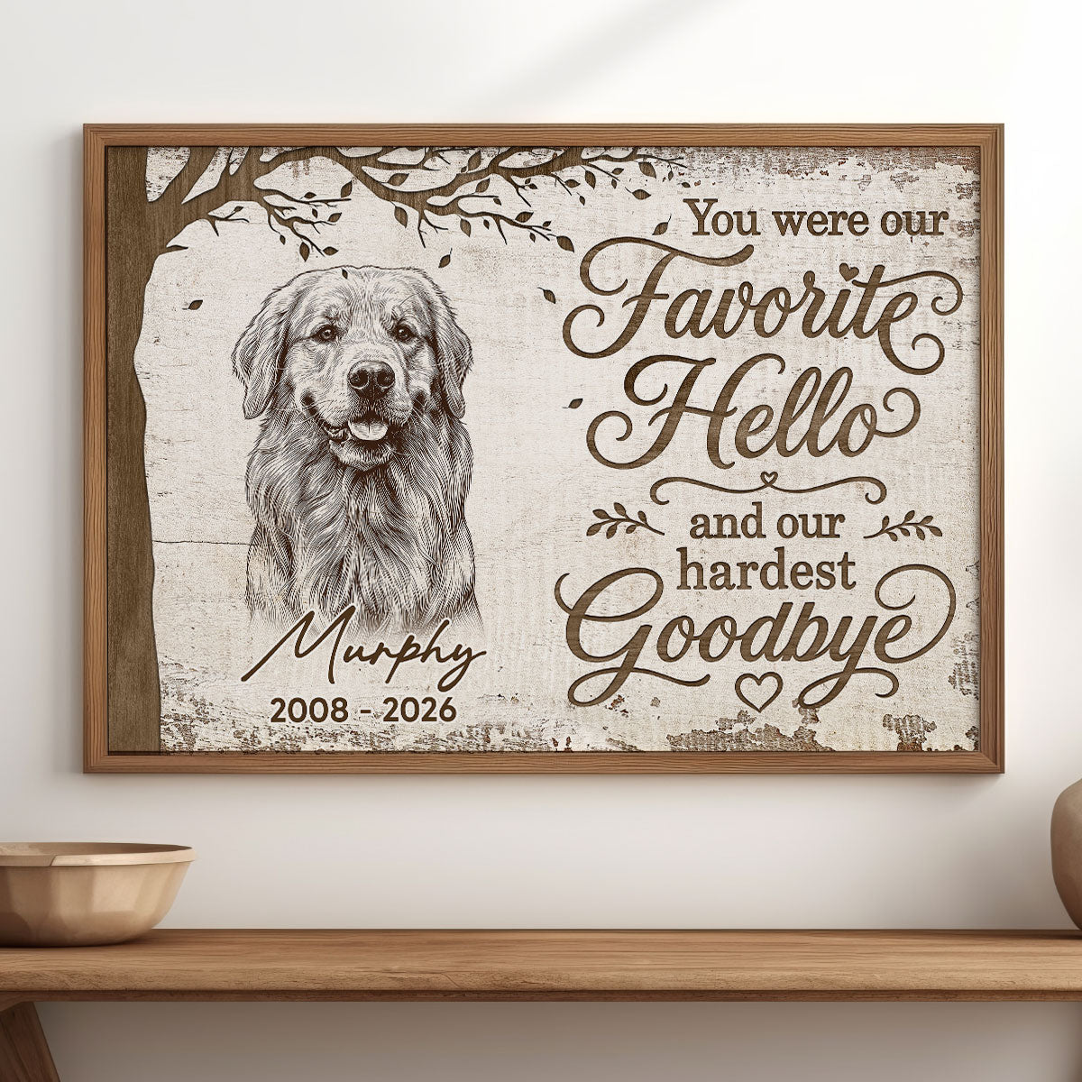 Under Tree Pet Dog Cat Memorial Custom Photo You Were Our Favorite Hello - Personalized Poster - Sympathy Gift, Remembrance Gift