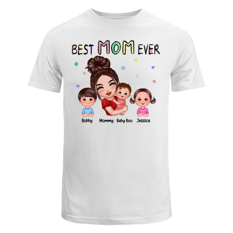 Doll Mom Hugging Kids Best Mom Ever Crayon Text Personalized Shirt