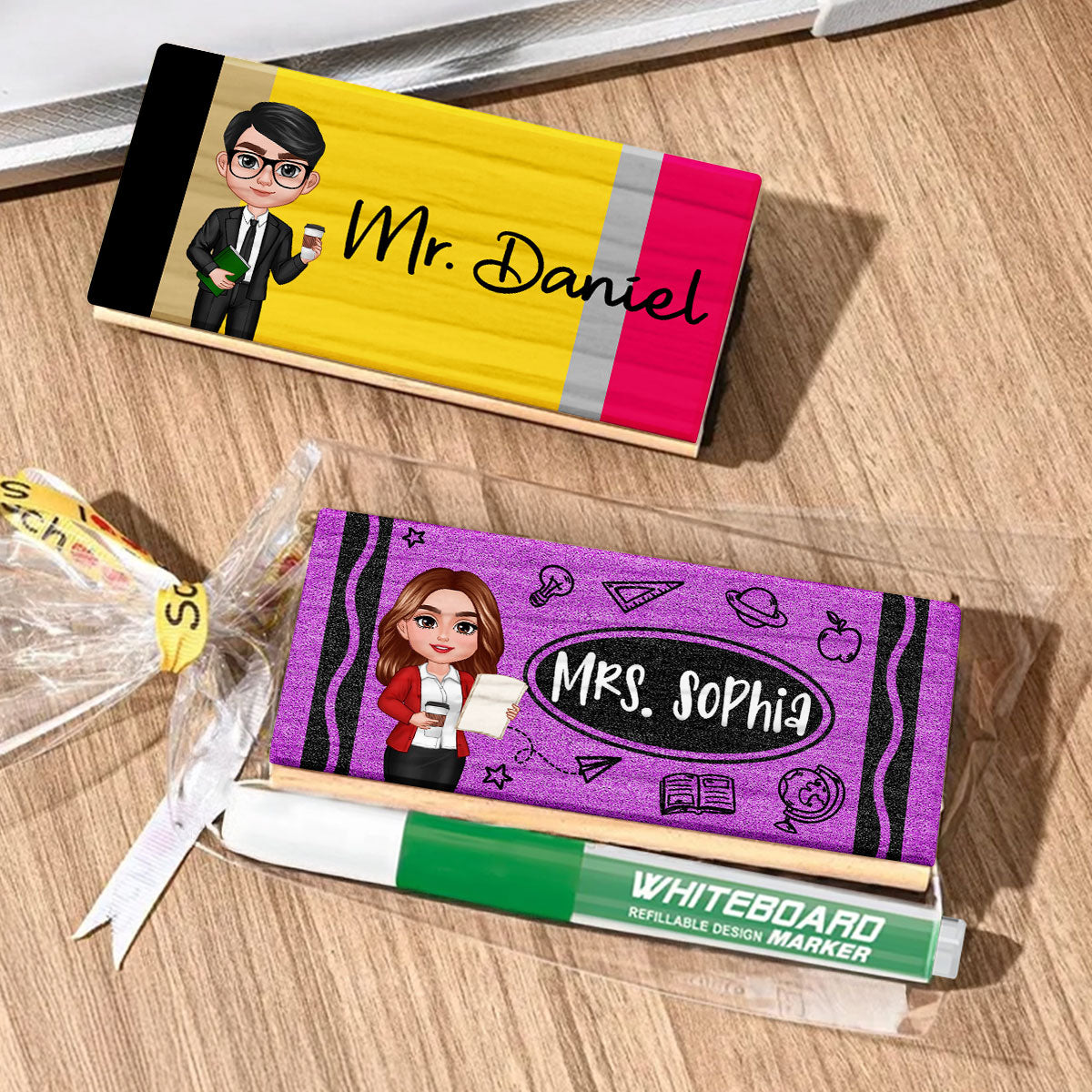 Doll Teacher Personalized Chalkboard Whiteboard Eraser with Marker, Teacher Appreciation Gift, Back To School Gift