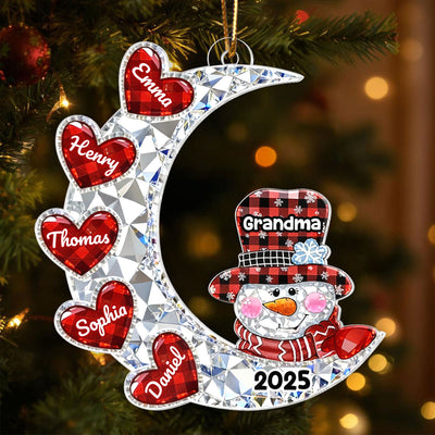 3D Crystal Effect Grandma Grandkid Moon Heart - Personalized Acrylic Ornament - Christmas Gift for Grandma, Grandkids