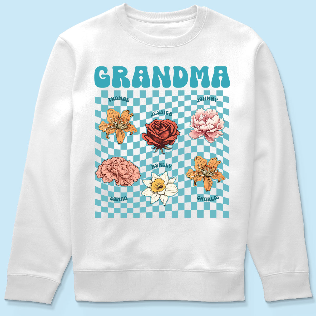Grandma Mom With Kids' Birth Month Flowers RETRO Personalized Shirt, Birthday Gift, Gift For Mom Grandma