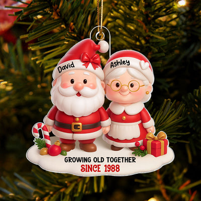 Santa Couple Growing Old Together - Personalized Acrylic Ornament - Gift for Him, Gift for Her