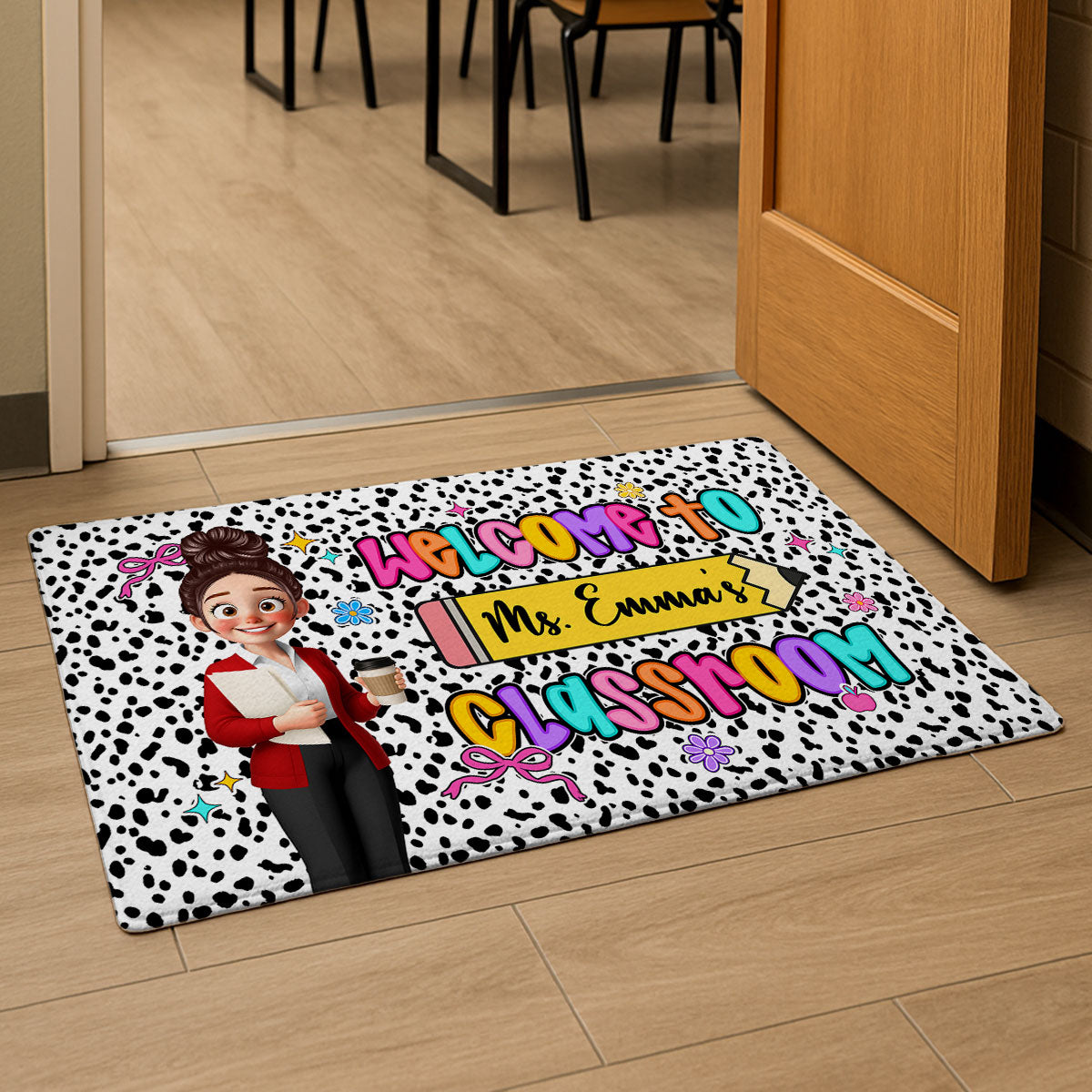 Preppy Style Teacher Happy To See Your Face Personalized Doormat