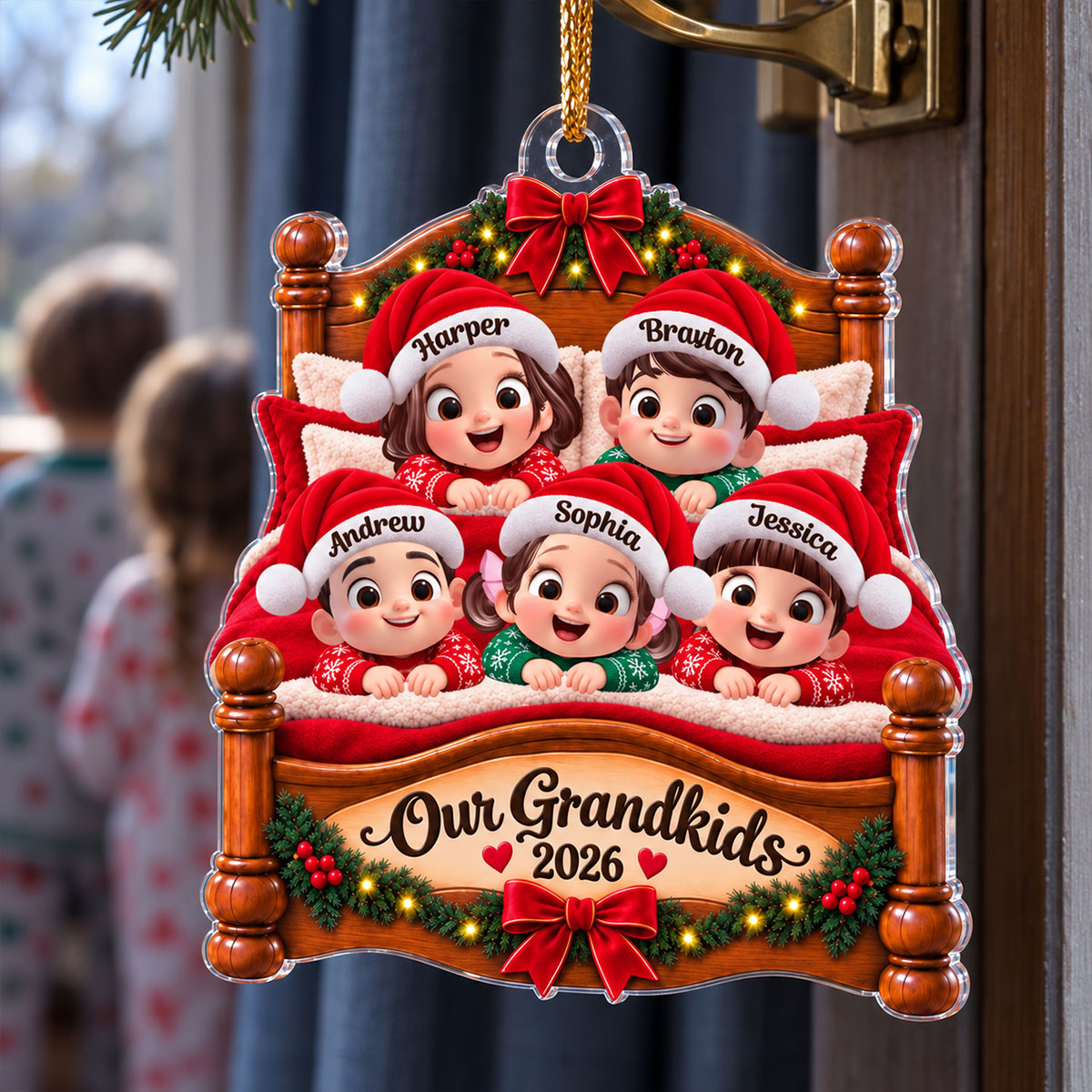 Our Grandkids Christmas Bed 2D Flat - Personalized Acrylic Ornament - Grandchildren Keepsake Gift for Grandma & Grandpa