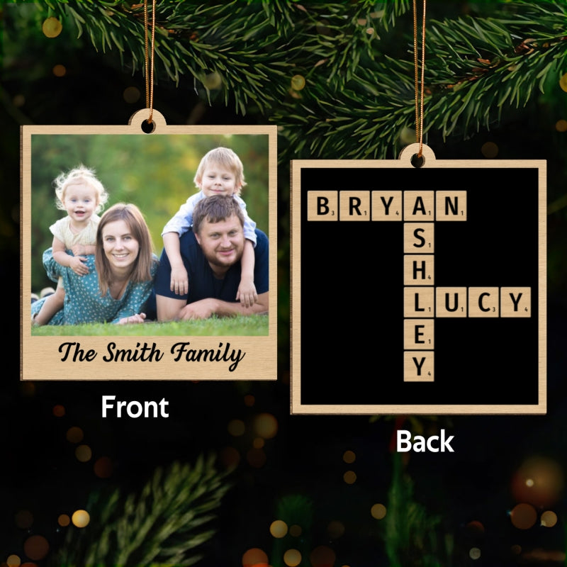 Family Crossword Puzzle Art Photo Inserted Personalized Double Sided Wooden Ornament