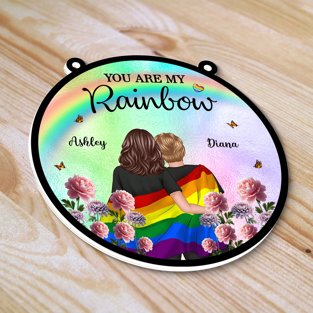 Pride Month LGBT Couple Birth Month Flowers Personalized Suncatcher, Gift For Couple