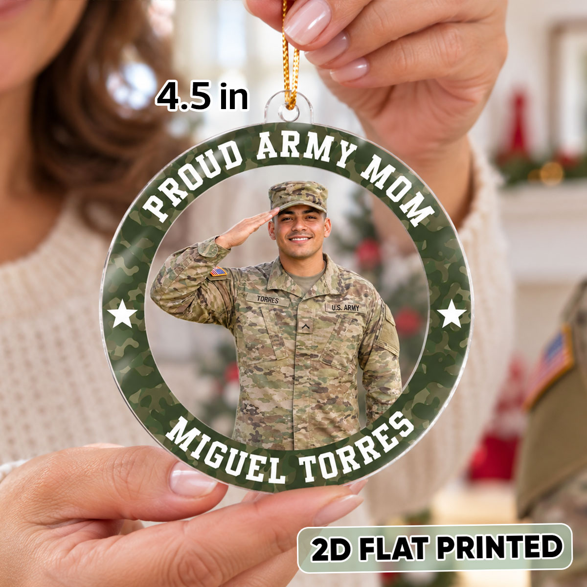 Custom Photo Army Uniform – Personalized Acrylic Ornament – Proud Army Mom Dad Keepsake, Christmas Gift for Military Family