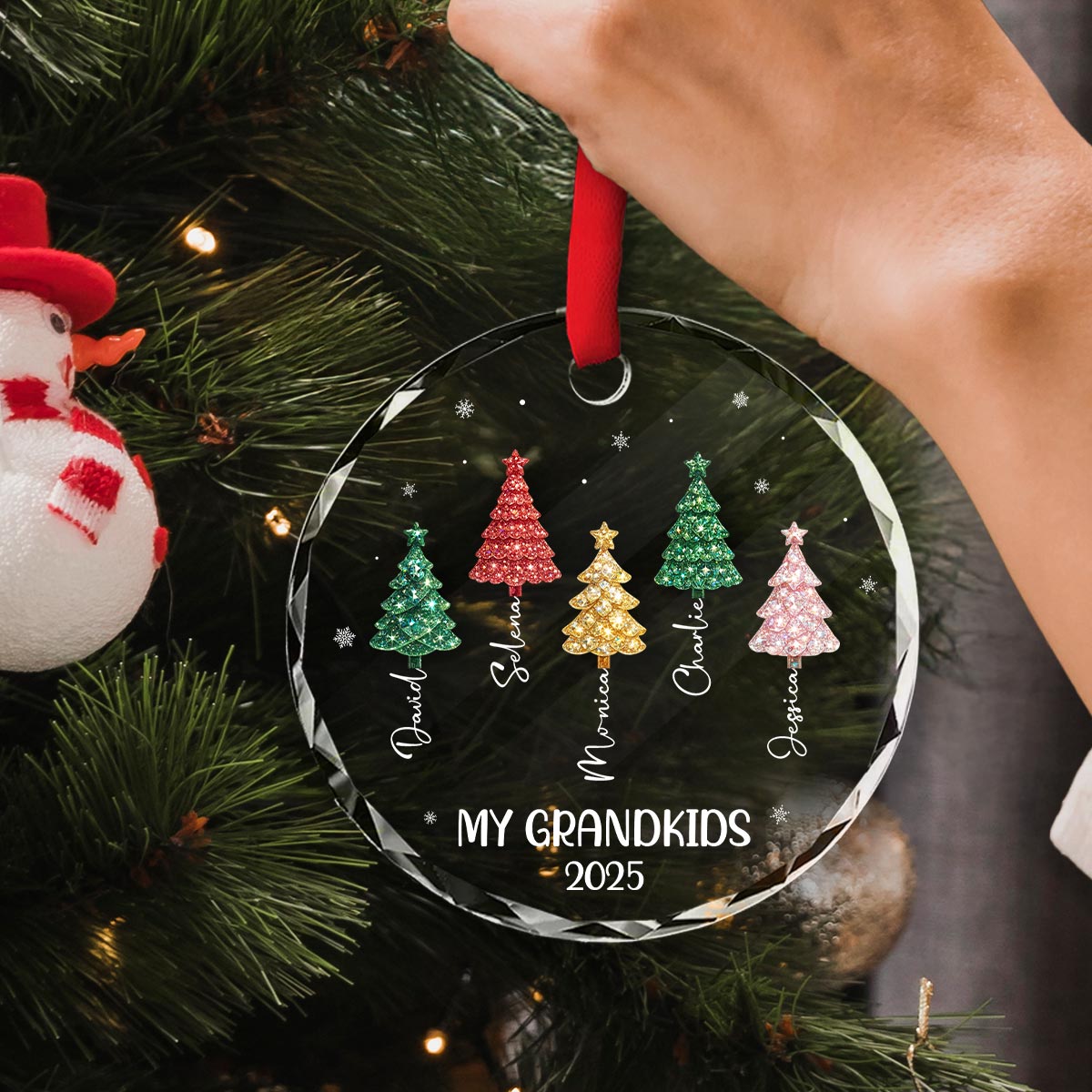 My Grandkids 3D Crystal Effect Christmas Tree - Personalized Glass Ornament - Christmas Gift for Grandma