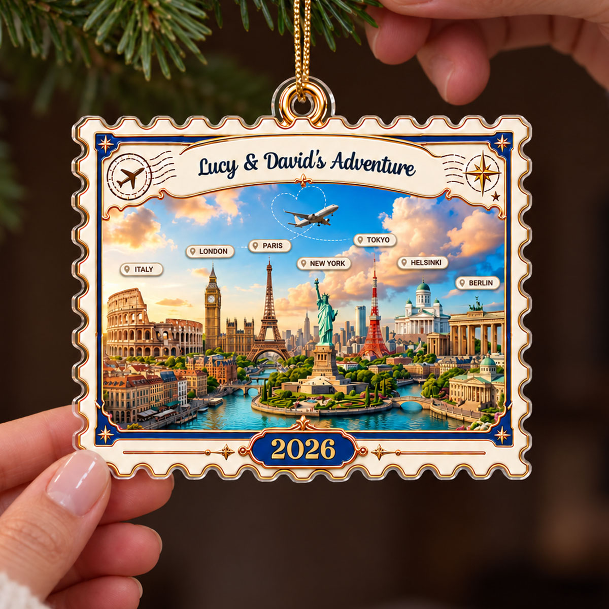 Travel Destinations Stamp 2D Flat Printed - Personalized Acrylic Ornament - Traveling Destination Keepsake, Christmas Gift For Traveling Lovers