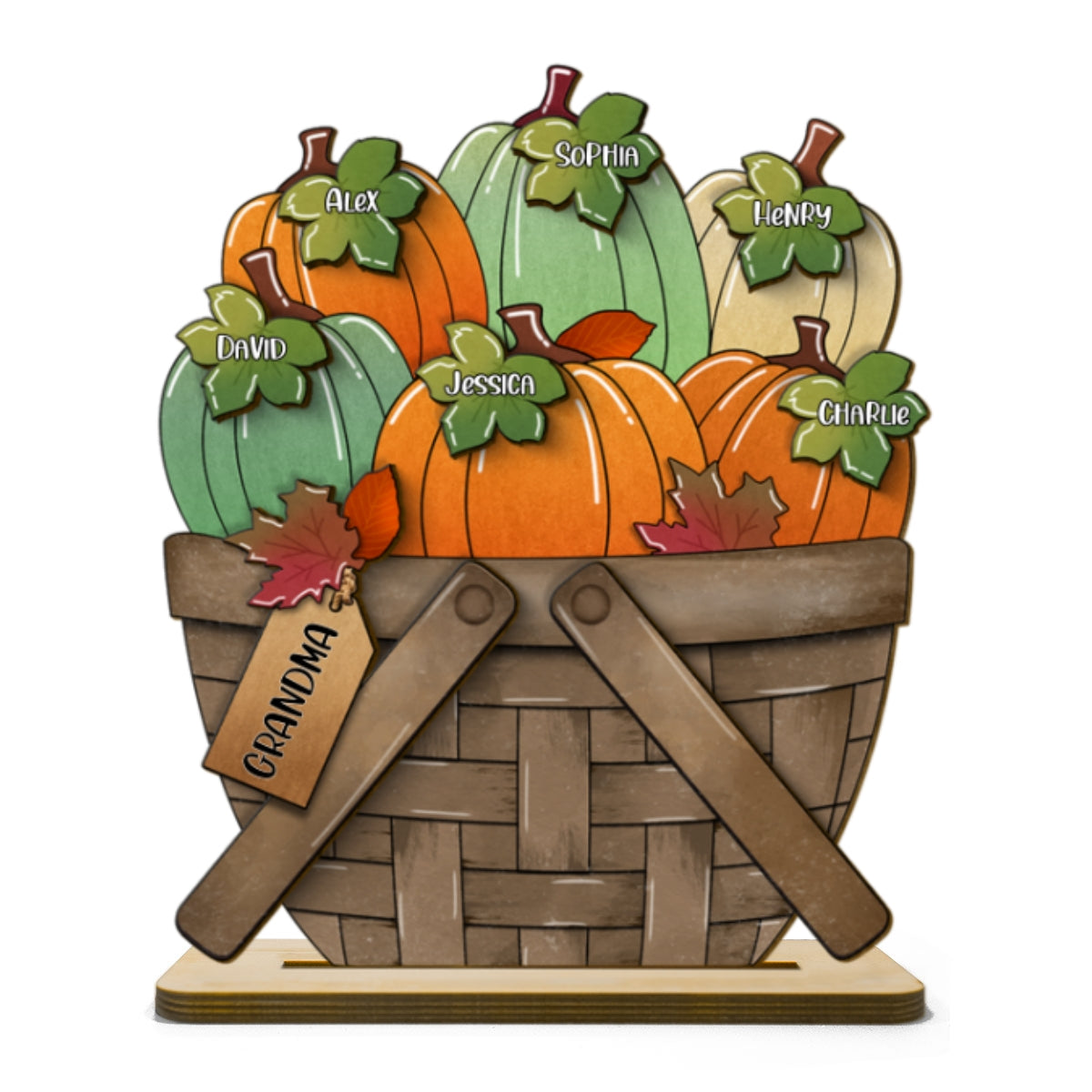 Pumpkin Fall Season For The Flower Basket Family Grandma Personalized 2-Layer Standing Wooden Plaque