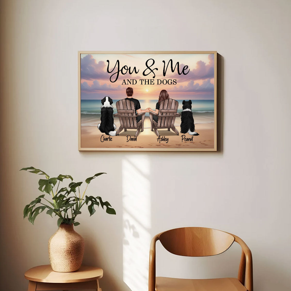 You Me And The Dogs Cats Beach Landscape - Personalized Poster - Gift for Him, Gift for Her