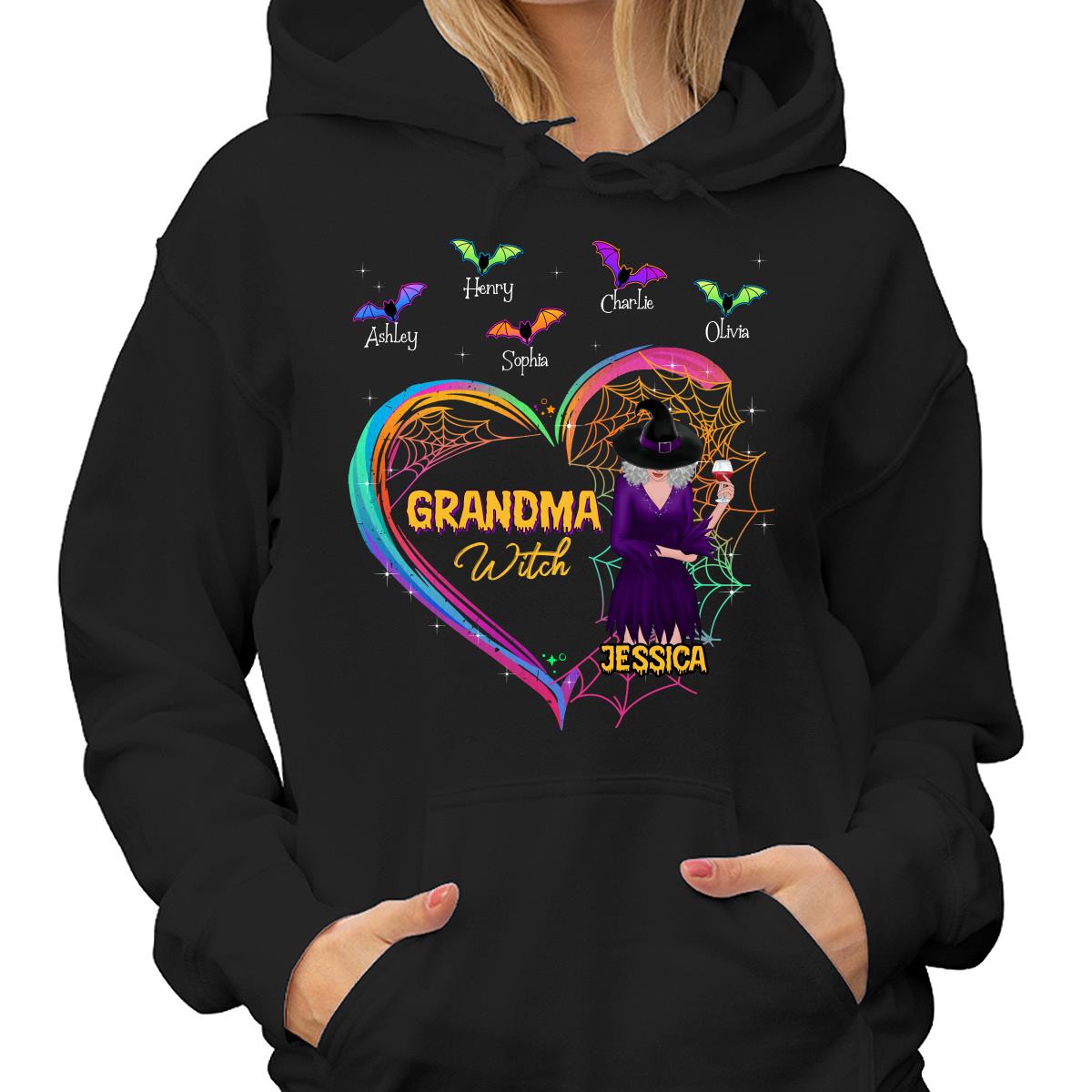 Heart Grandma Mom With And Bats Kids Names Halloween Personalized Shirt