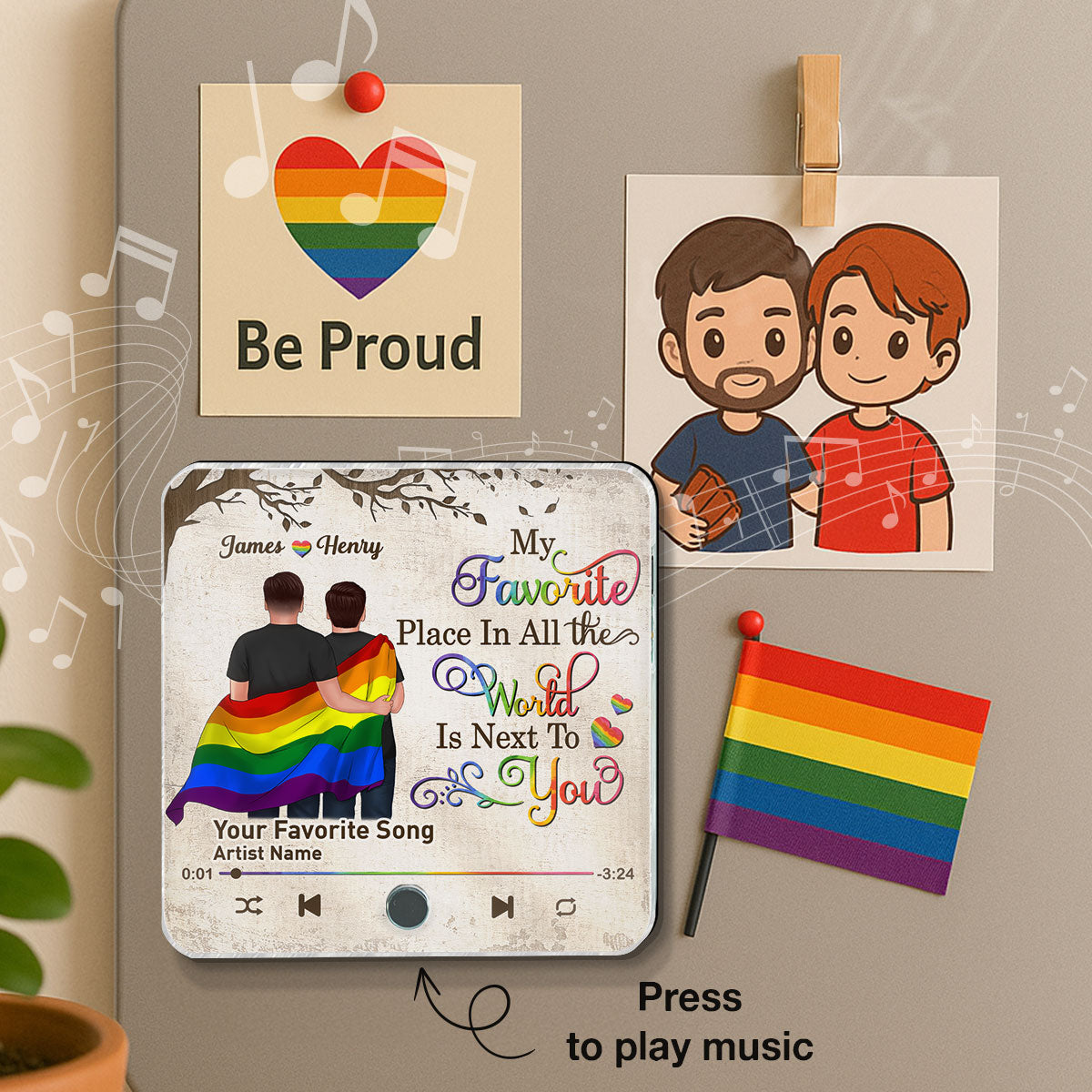 Favorite Place In The World LGBT Couple Standing Back View Personalized Music Fridge Magnet