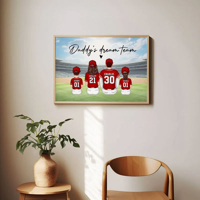 Daddy's Team Baseball Family Sitting - Personalized Poster - Gift For Dad, Gift For Husband, Gift For Grandpa
