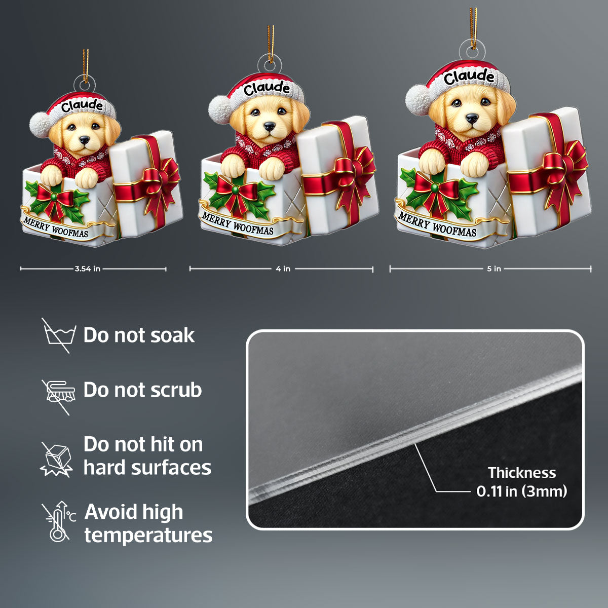 Cute Labrador Dog Inside Red Gift Box Personalized 2D Flat Acrylic Ornament, Christmas Gift for Dog Lovers