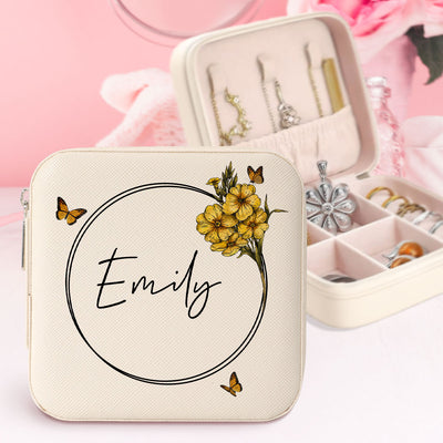 Birth Month Flower Custom Name Personalized Jewelry Box, Gift for Her, Gift For Friends, Mother's Day Birthday Gift