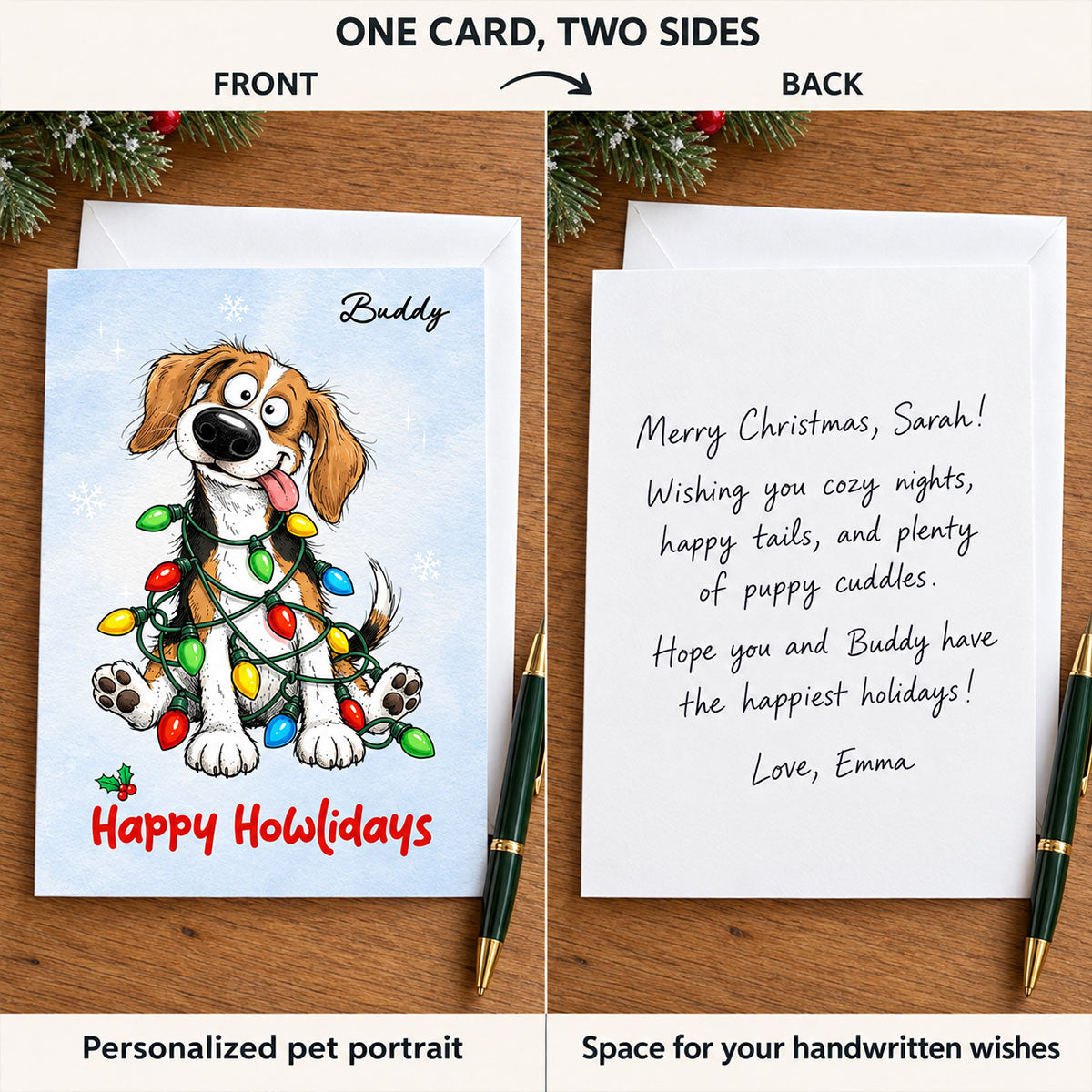 Happy Howlidays Custom Pet Portrait Quirky Silly Dog - Personalized Christmas Card - Funny Christmas Card For Dog Lover