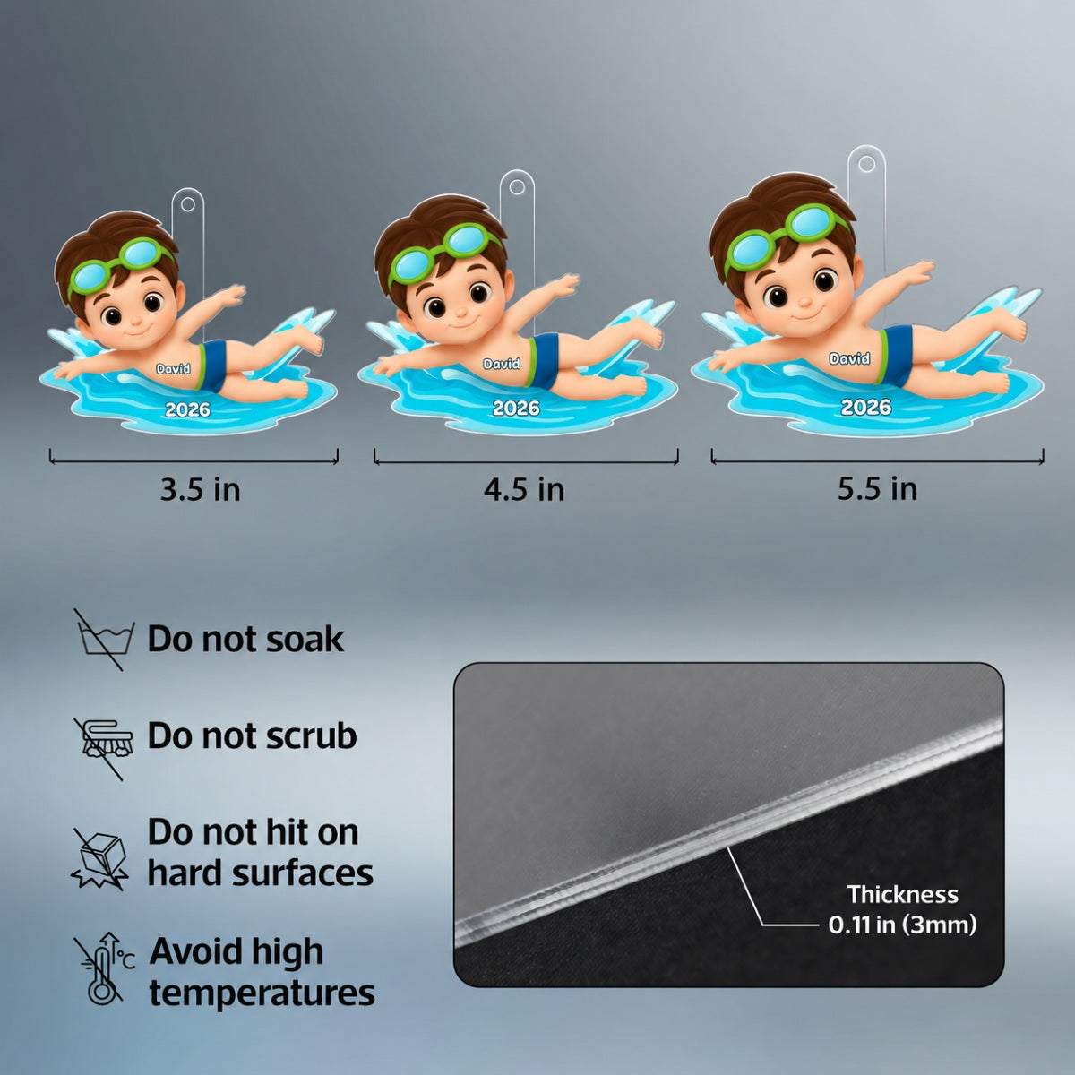 Swimming Boy Girl 3D Effect - Personalized Acrylic Ornament - Christmas Gift for Son Daughter Grandson Granddaughter