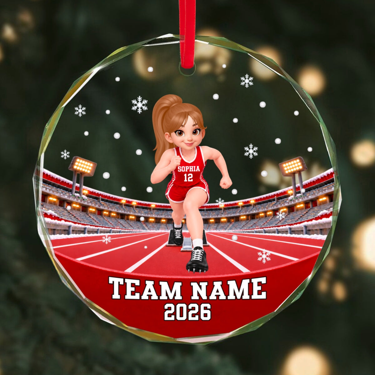 Track & Field Boy & Girl 2D Flat - Personalized Glass Ornament - Christmas - Custom Sports Keepsake Gift for Kids & Teens