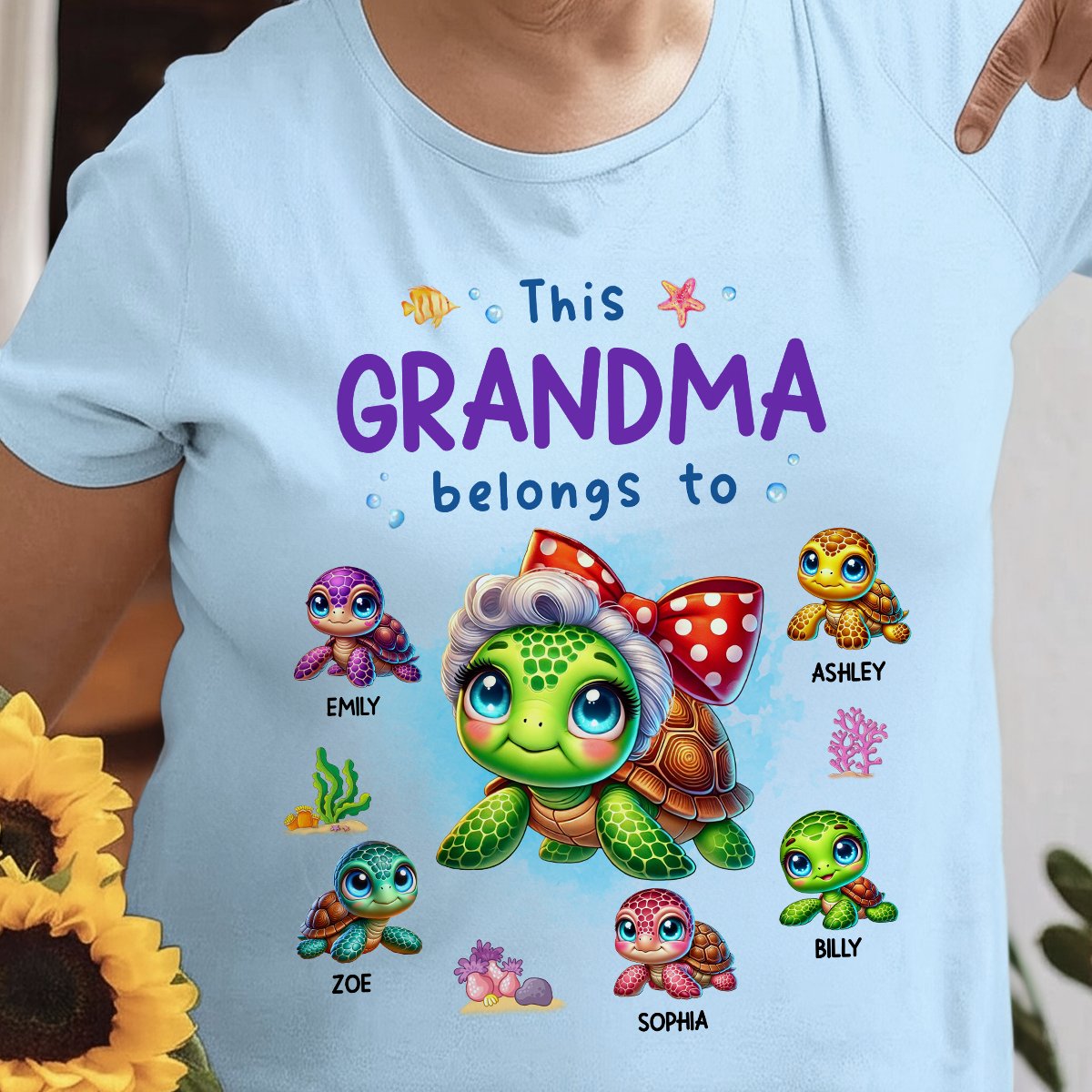 Grandma Grandkids Turtle Personalized Shirt, Gift for Grandmas