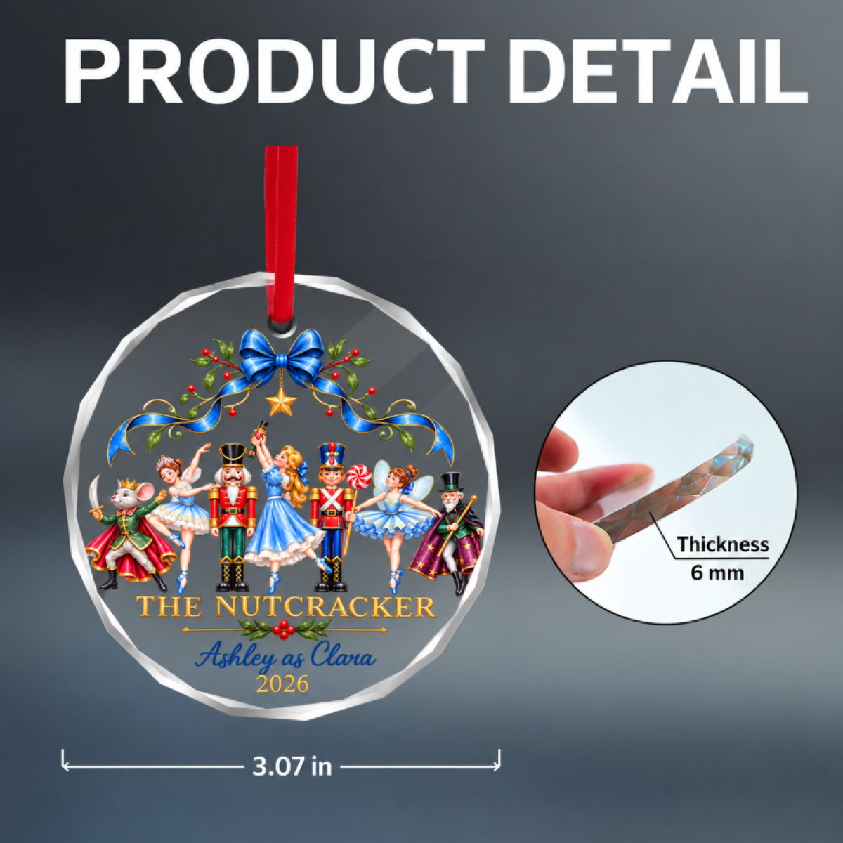 The Nutcracker Custom Name And Character - Personalized Glass Ornament - Christmas Gift For Ballet Dancers, Girls, Kids