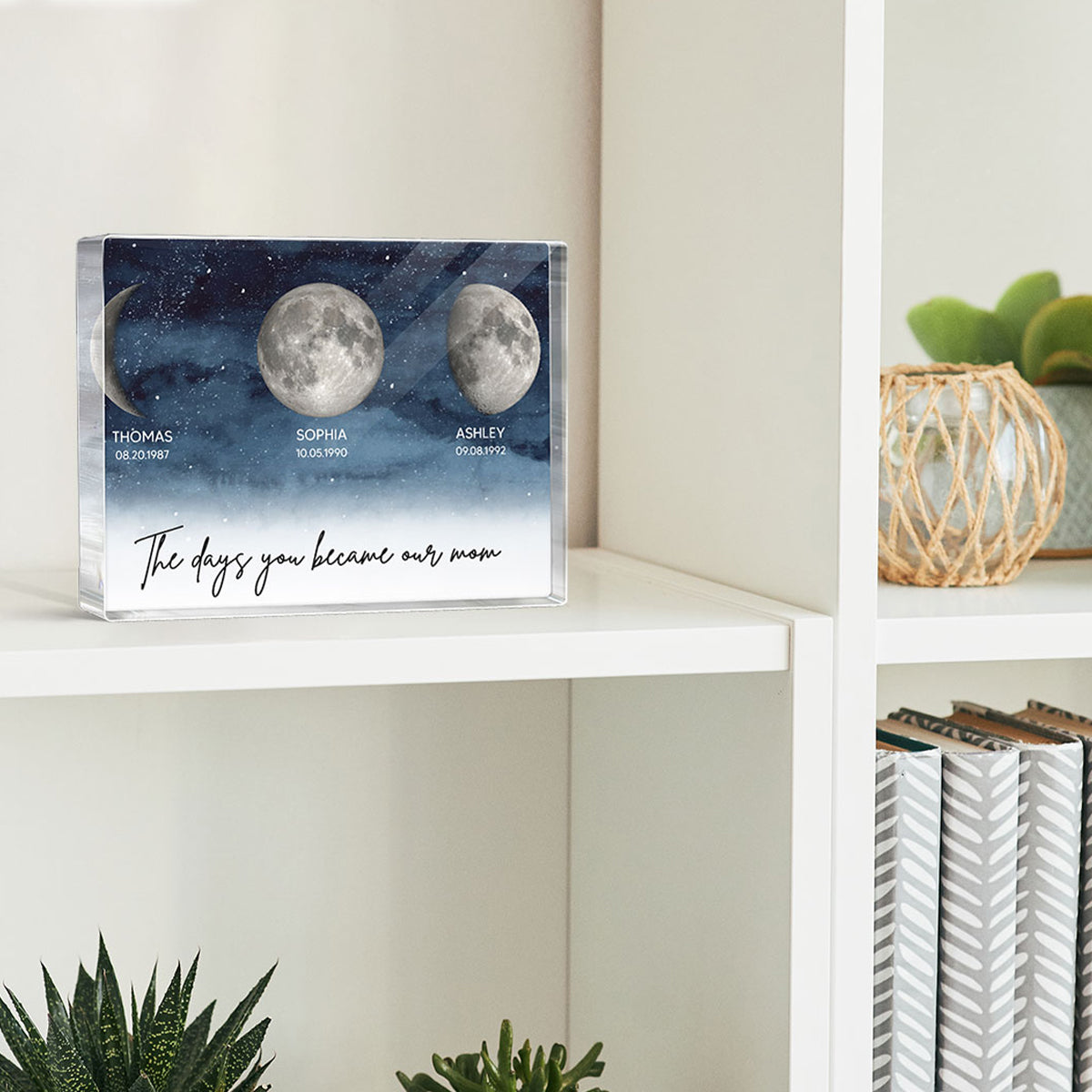 Starry Night Custom Birth Moon Phase The Day You Became Our Mom Personalized Rectangle Acrylic Block Plaque