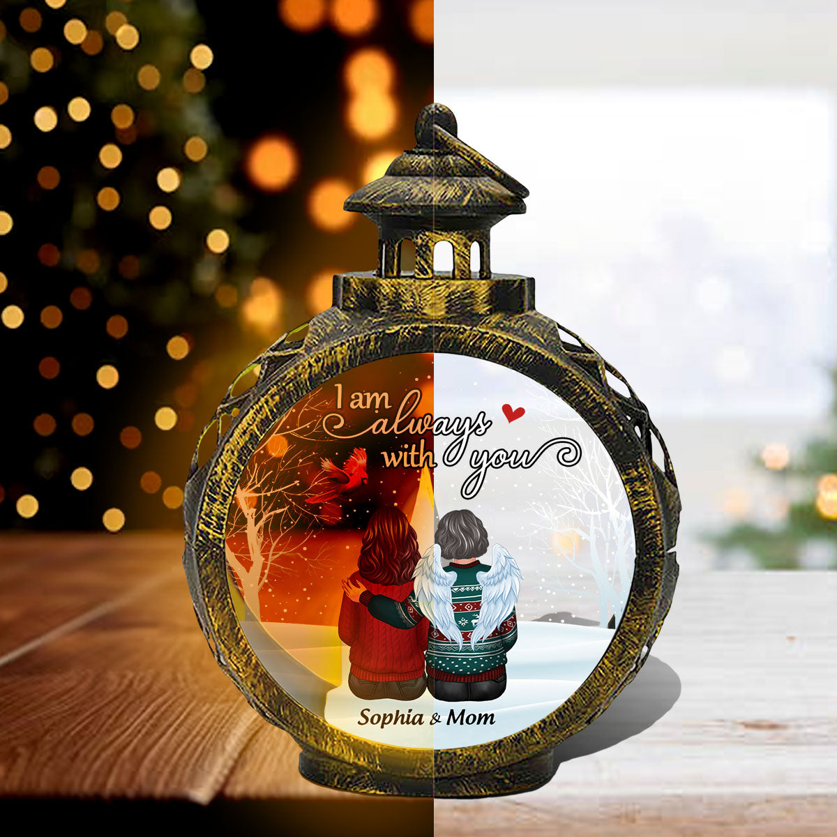 Cardinal Always With You Snow Christmas Memorial Personalized Lantern Ornament, Remembrance Gift, Sympathy Gift