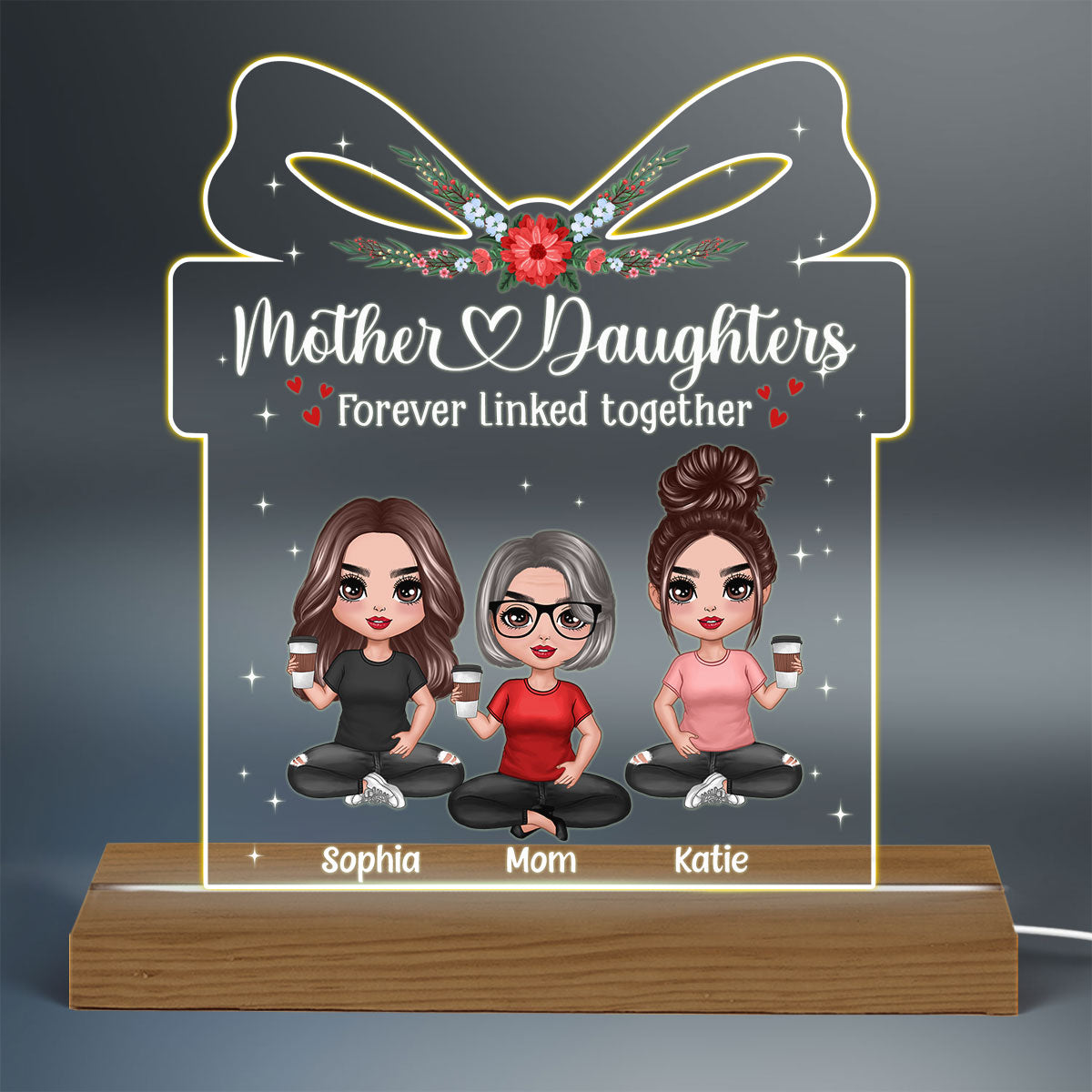Like Mother Like Daughter Gift Shaped Personalized Acrylic Warm Custom Shaped LED Night Light